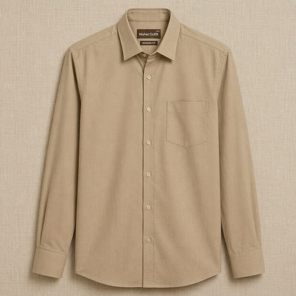Dress shirt cotton khaki-beige - Image 2