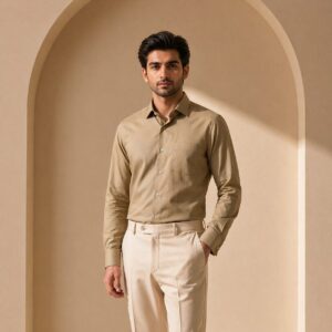 Dress shirt cotton khaki-beige