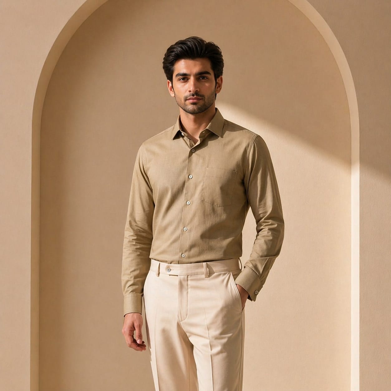Dress shirt cotton khaki-beige