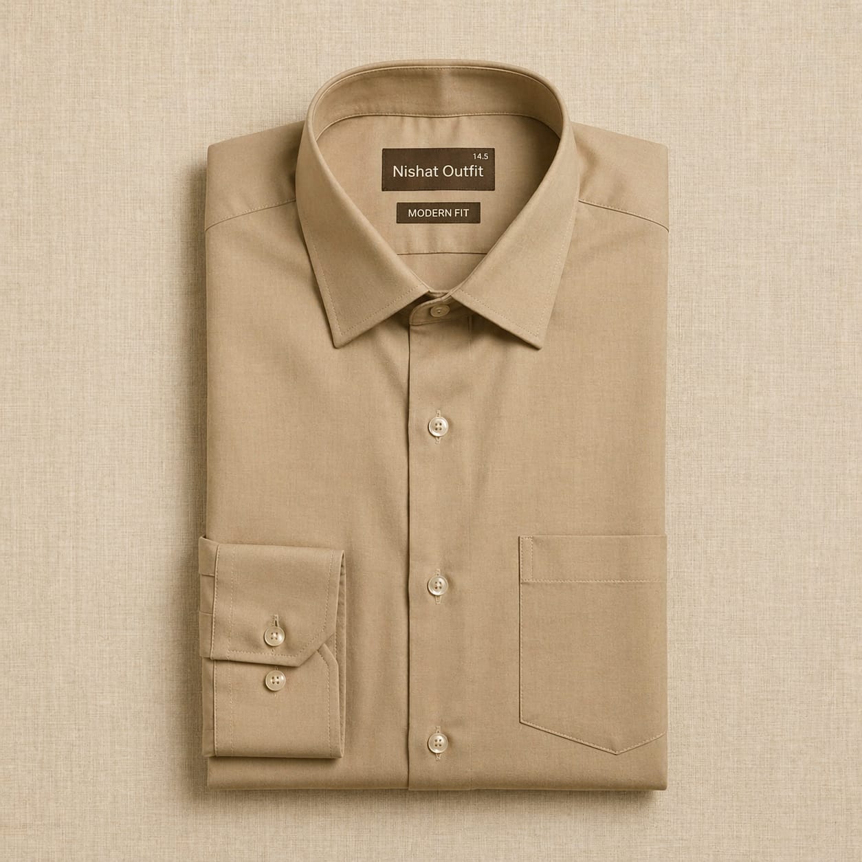 Dress shirt cotton khaki-beige - Image 3