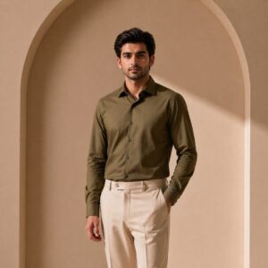 Dress shirt cotton matte olive green
