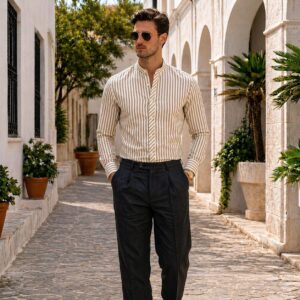 The Sandstone Grandad Stripe Shirt