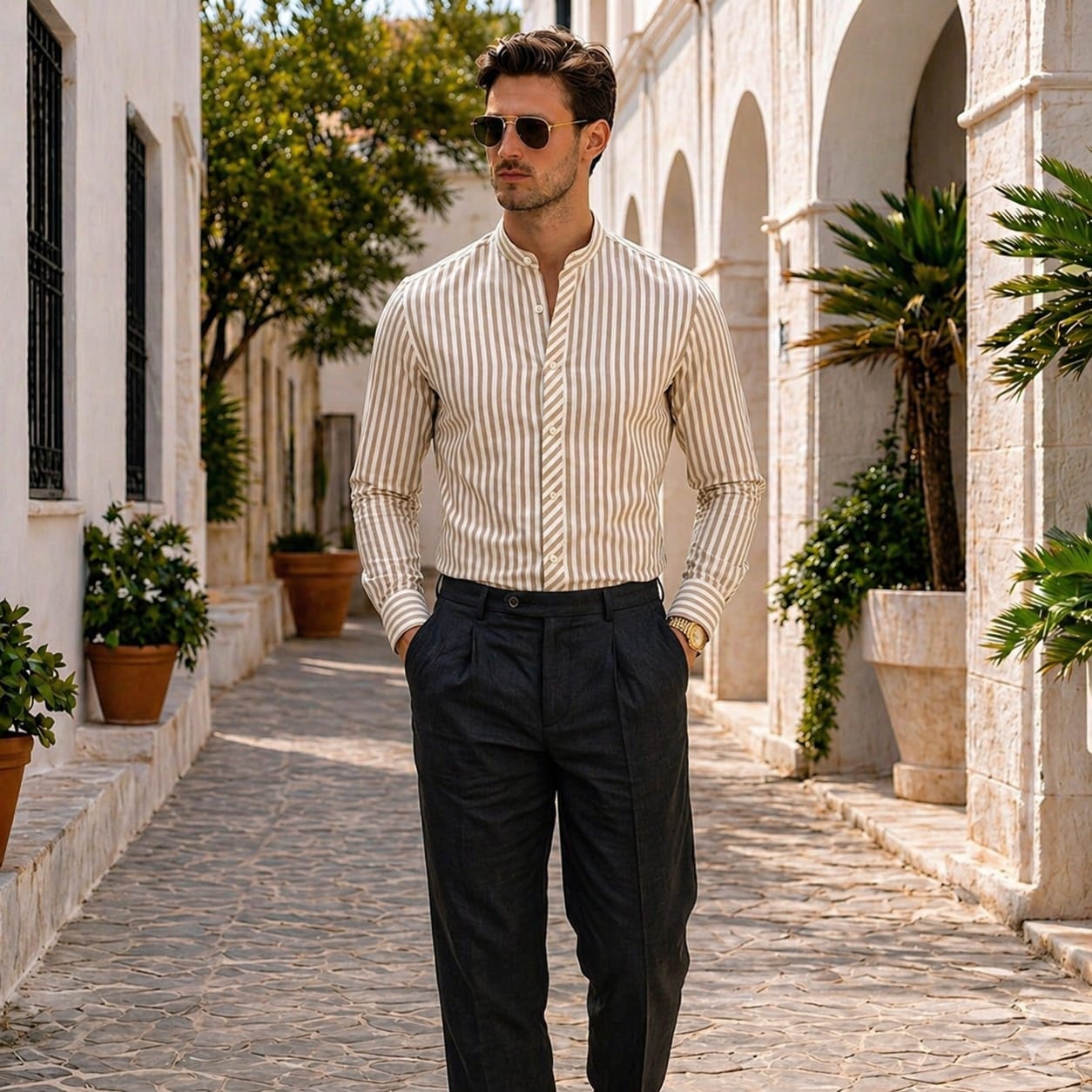 The Sandstone Grandad Stripe Shirt