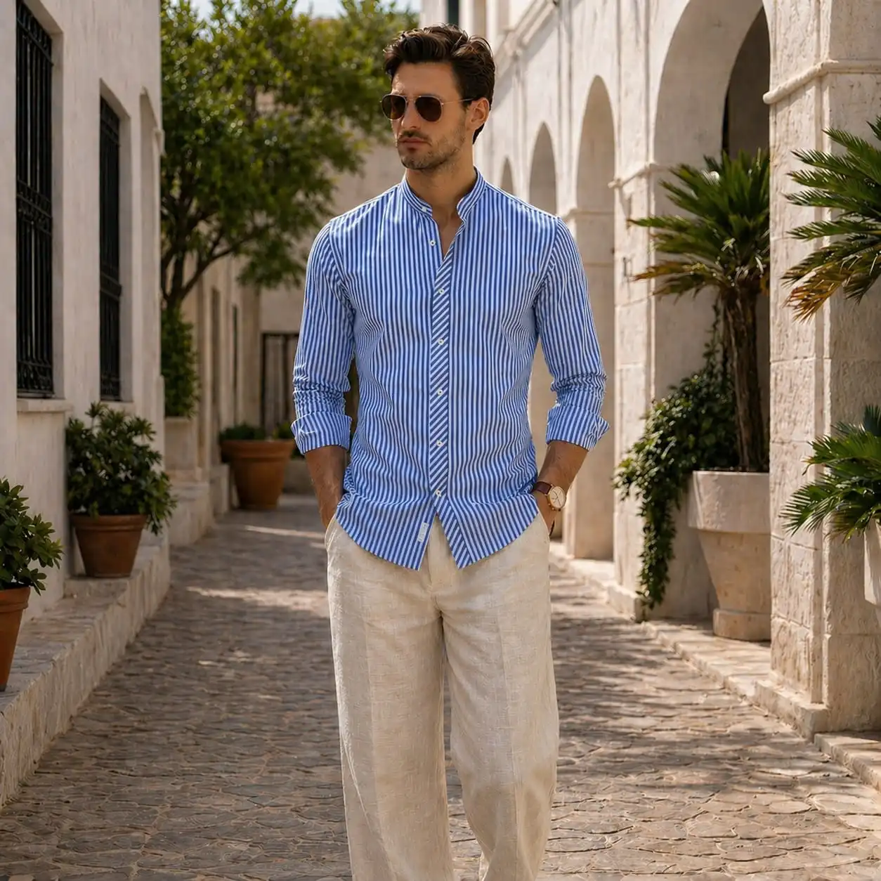 Mandarin Stripe Resort Shirt