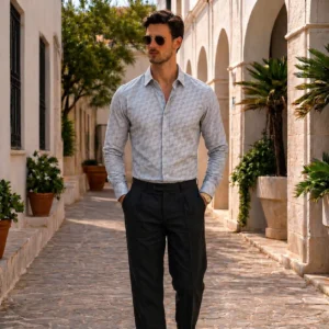 Geometric Damier Print Tailored Shirt