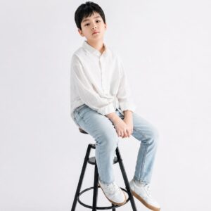 Boys’ Checker-Detail Light Wash Denim