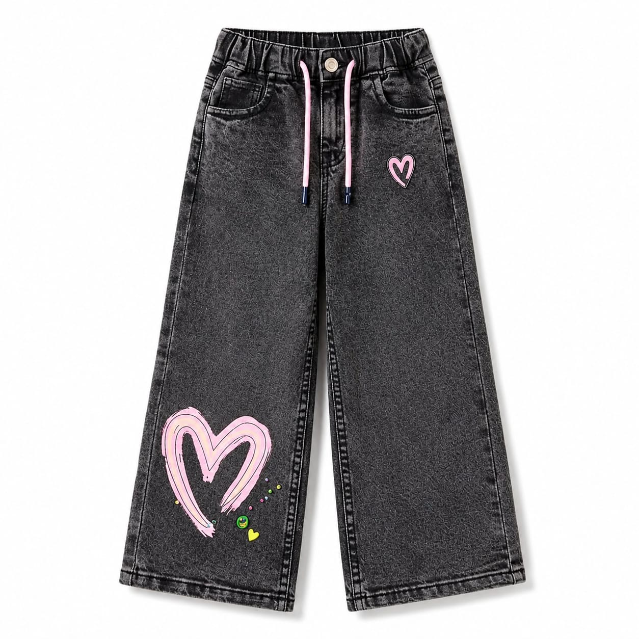 Heart-Print Wide-Leg Jeans - Image 3