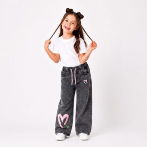Heart-Print Wide-Leg Jeans