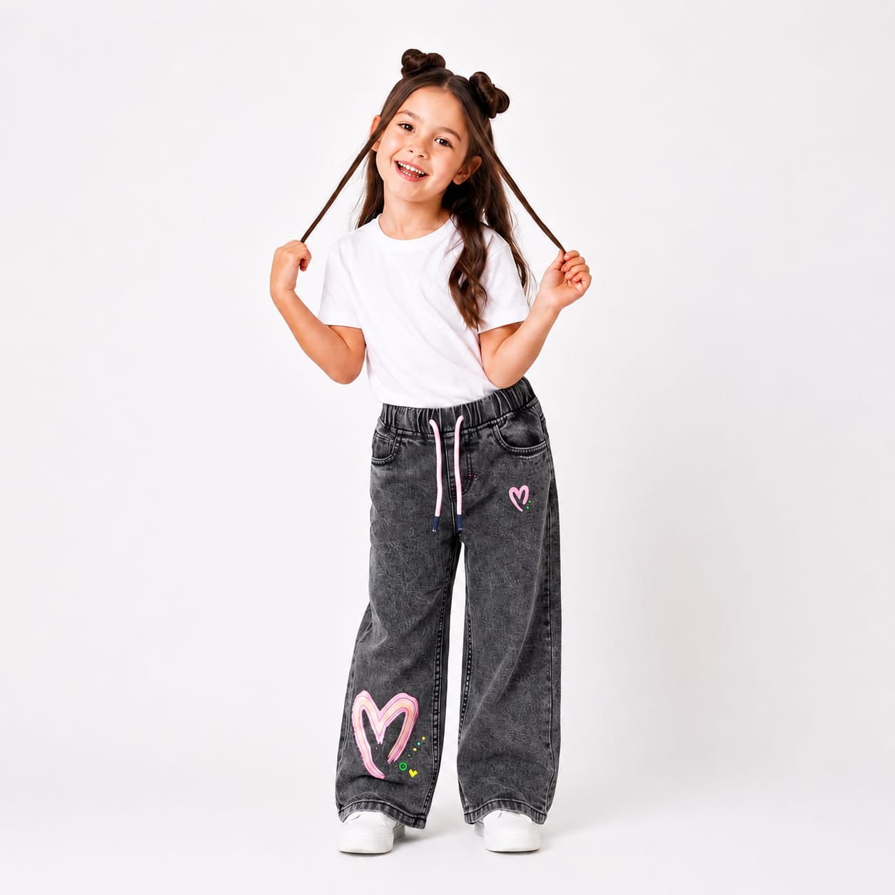 Heart-Print Wide-Leg Jeans